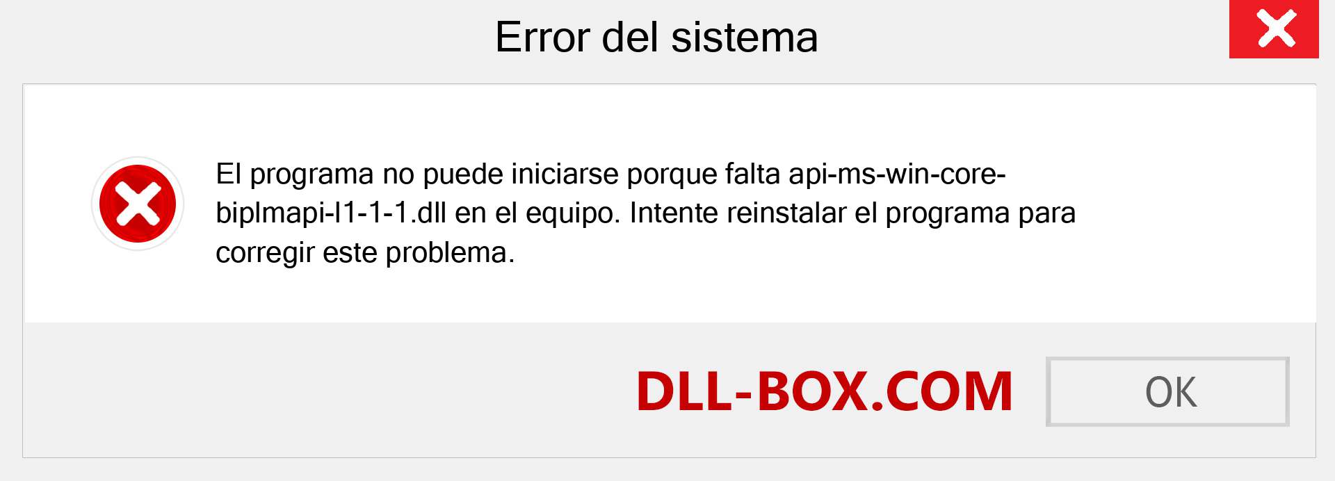 ¿Falta el archivo api-ms-win-core-biplmapi-l1-1-1.dll ?. Descargar para Windows 7, 8, 10 - Corregir api-ms-win-core-biplmapi-l1-1-1 dll Missing Error en Windows, fotos, imágenes